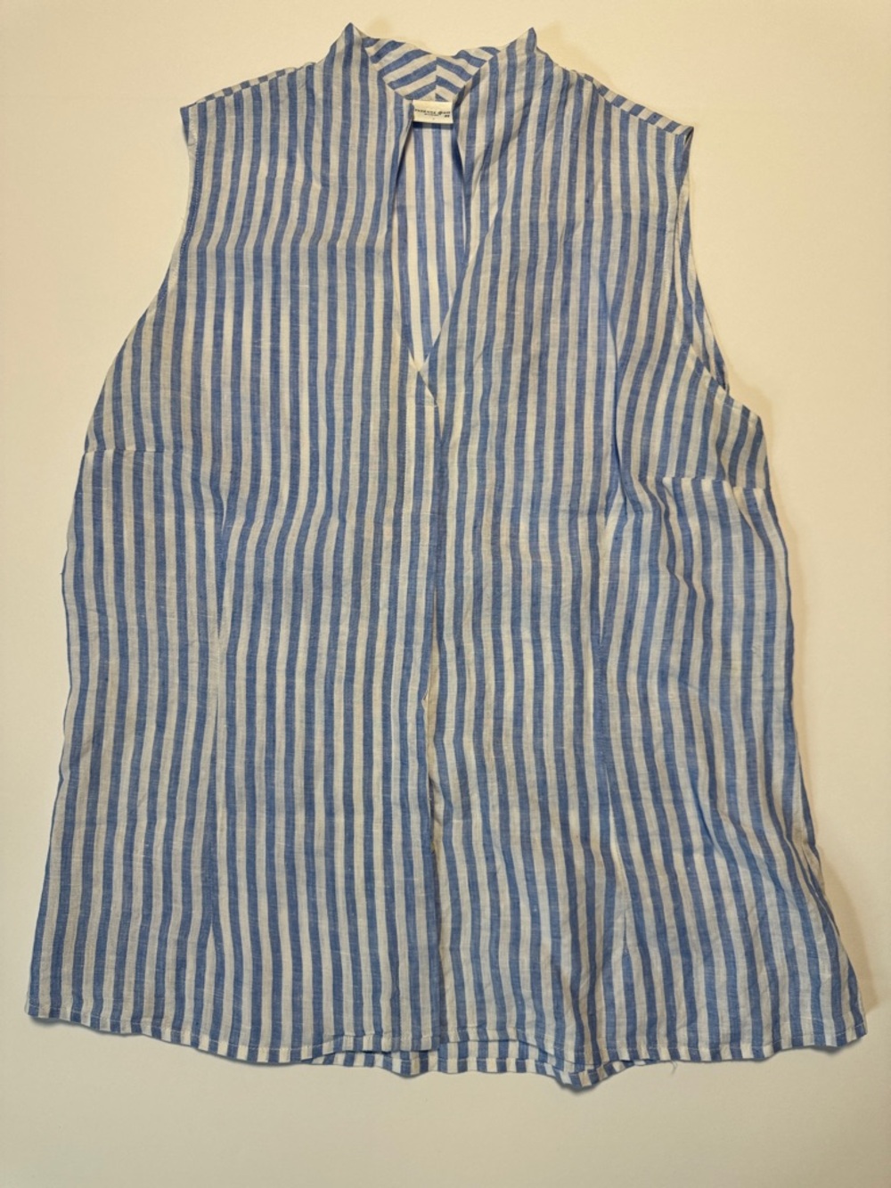 SUSANNE SPATT Salzburg Sleeveless Blue White Striped V-Neck Blouse 100% Linen 44